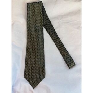 Kolte Italy Mens Silk Tie Olive Green Grey Geometric Oval Pattern Handmade Italy